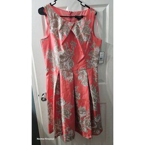 Jessica Howard Coral & Silver Fit & Flare Sleeveless Floral Dress With Pleated S